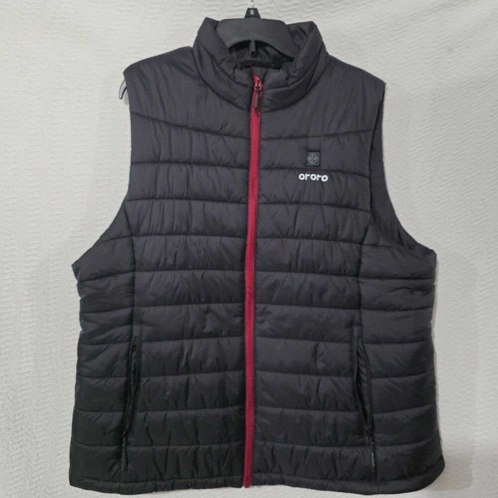 Ororo Men Heated Vest Black Red Zipper Size 2XL Vest Only No Battery